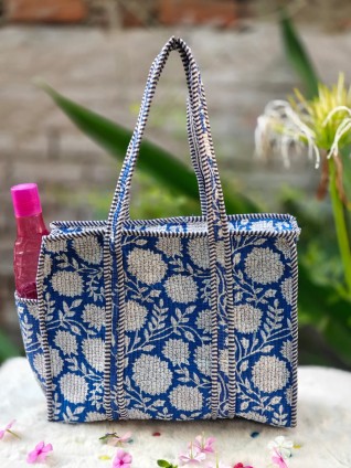 Pink Blue Flower Hand Block Printed Cotton Table Cover-Jaipur Wholesaler