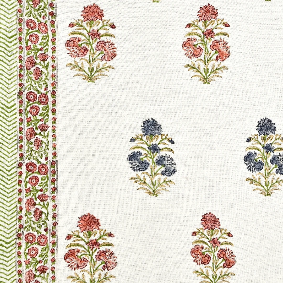 Red And Blue Flower Hand Block Printed Cotton Bed Cover-Jaipur Wholesaler