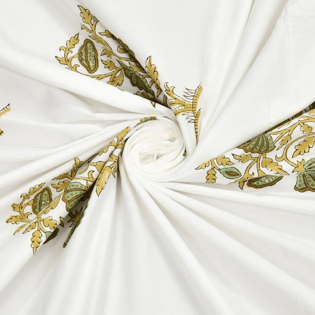 Golden Flower Hand Block Printed Cotton Bedsheet-Jaipur Wholesaler