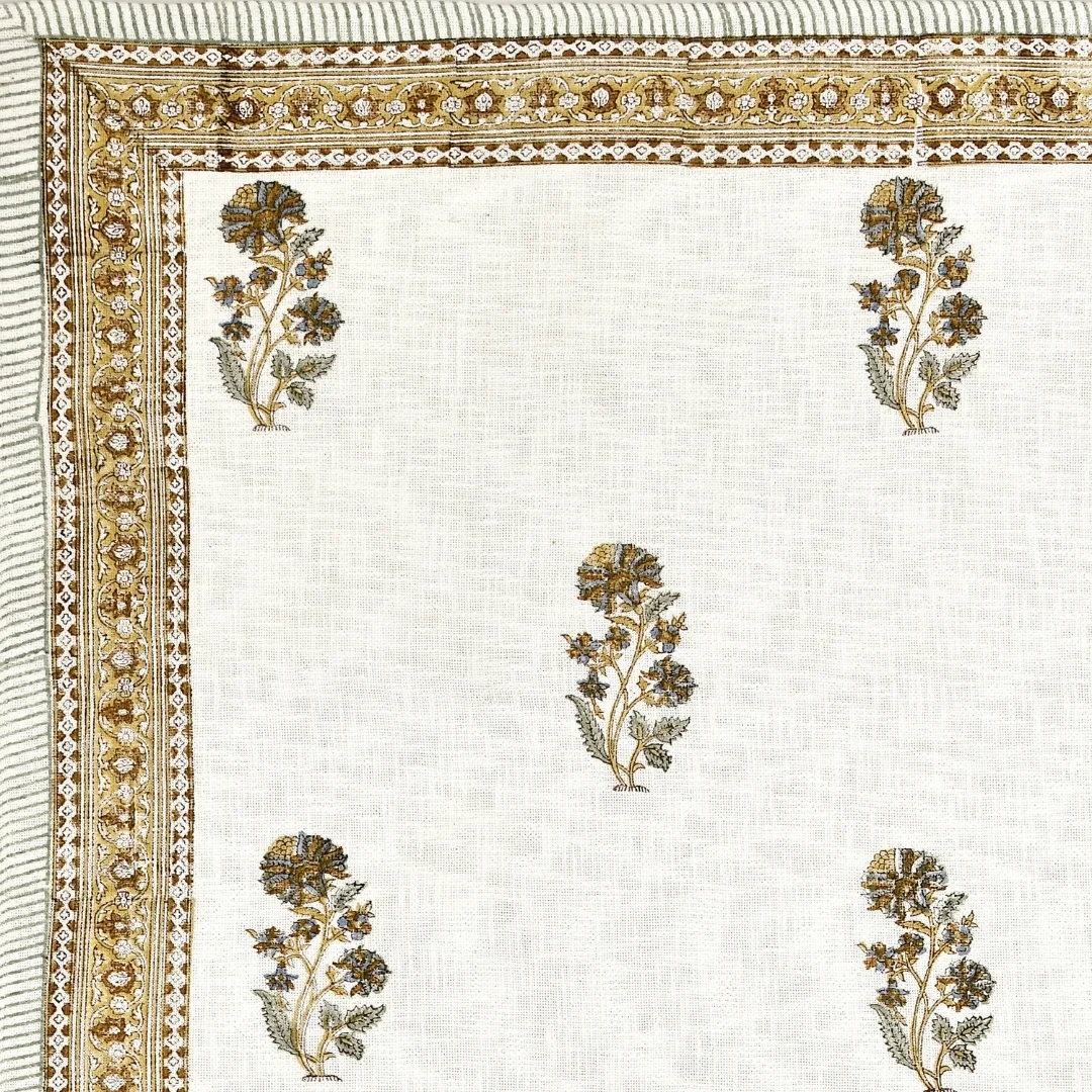 Brown Flower Hand Block Printed Cotton Table Cover-Jaipur Wholesaler