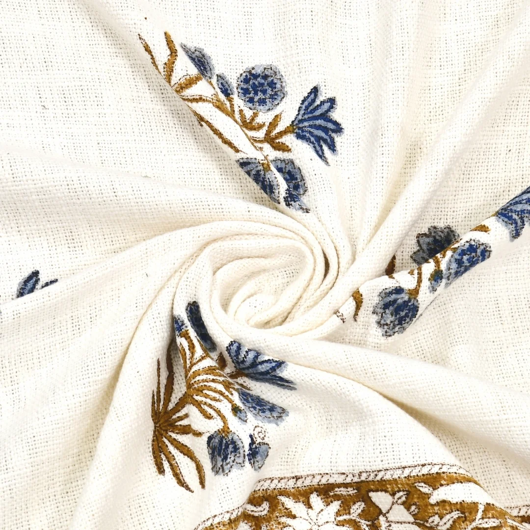 Blue Floral Hand Block Printed Cotton Bedcover-Jaipur Wholesaler