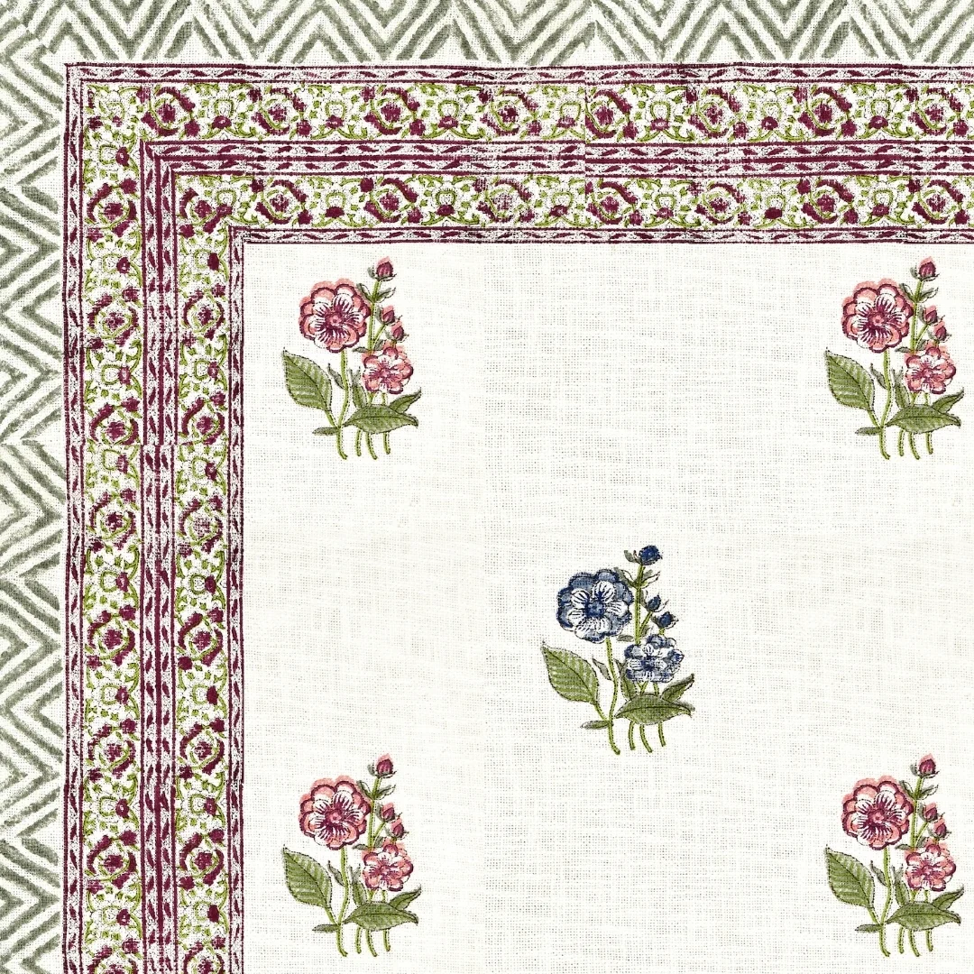 Multicolor Flower Hand Block Printed Cotton Table Cover-Jaipur Wholesaler