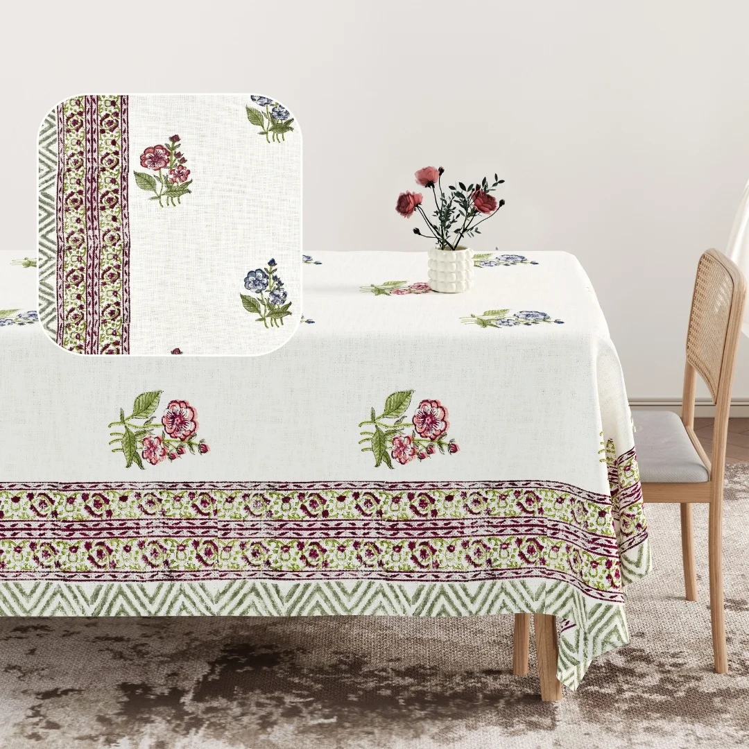 Multicolor Flower Hand Block Printed Cotton Table Cover-Jaipur Wholesaler
