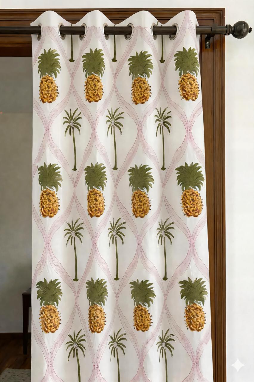 Yellow Pineapple Print Curtains-Jaipur Wholesaler