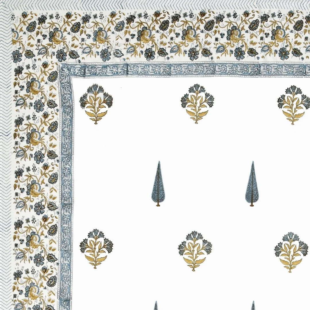 Blue Flower Block Printed Cotton Bedspread-Jaipur Wholesaler