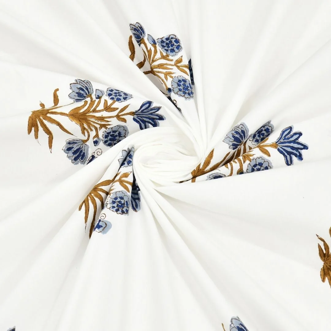 Royal Blue Flower Block Printed Cotton Bedsheet-Jaipur Wholesaler