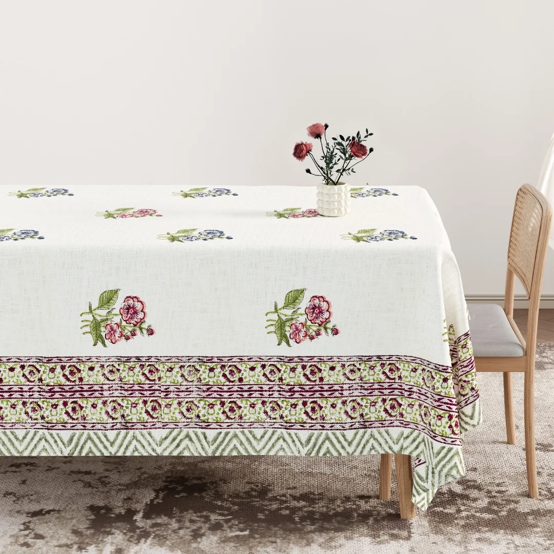 Multicolor Flower Hand Block Printed Cotton Table Cover-Jaipur Wholesaler
