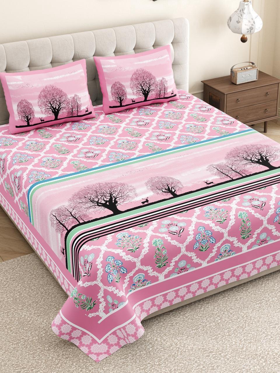 Pink Jungle Print Cotton Bedsheet-Jaipur Wholesaler
