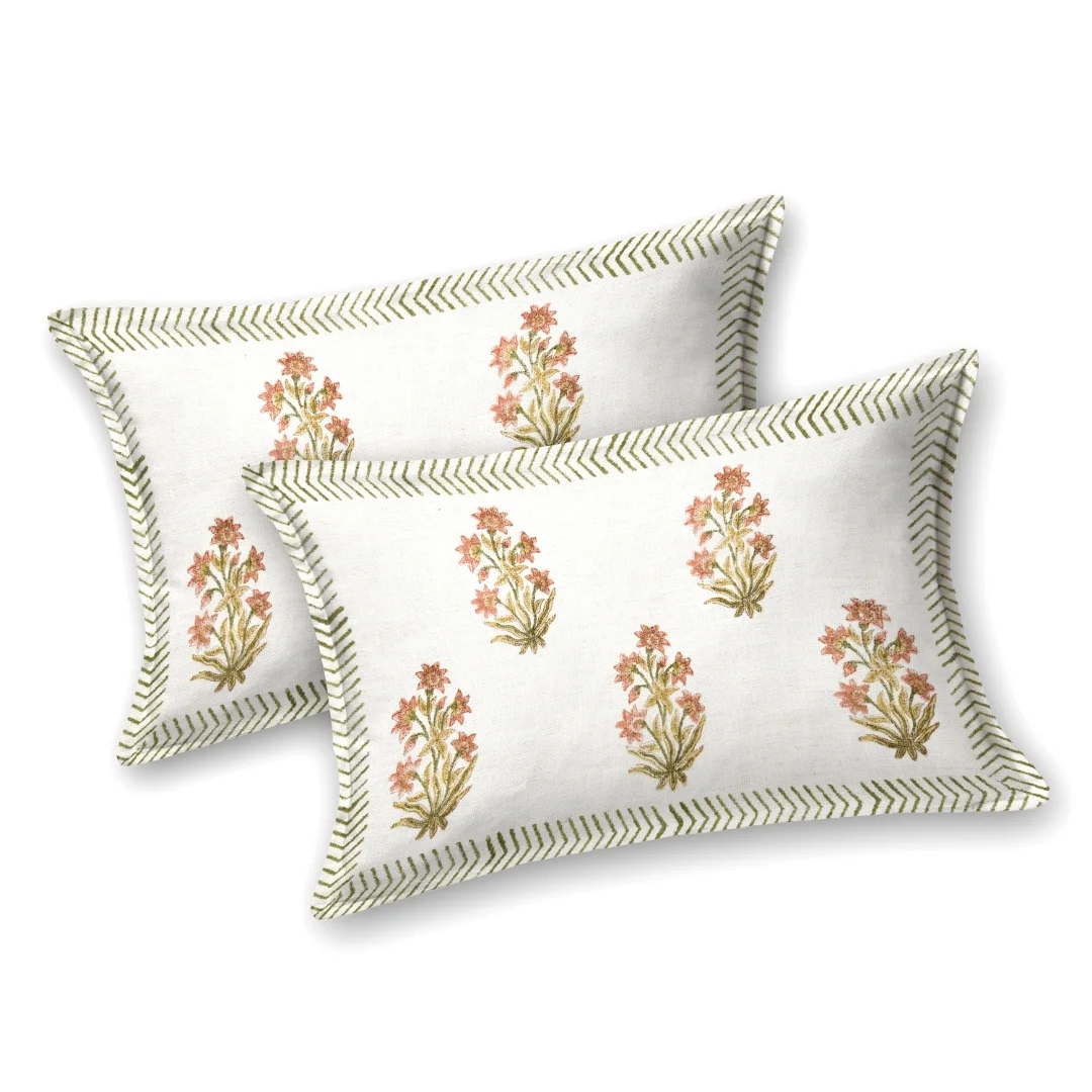 Peach Floral Hand Block Printed Cotton Bed Sheet-Jaipur Wholesaler