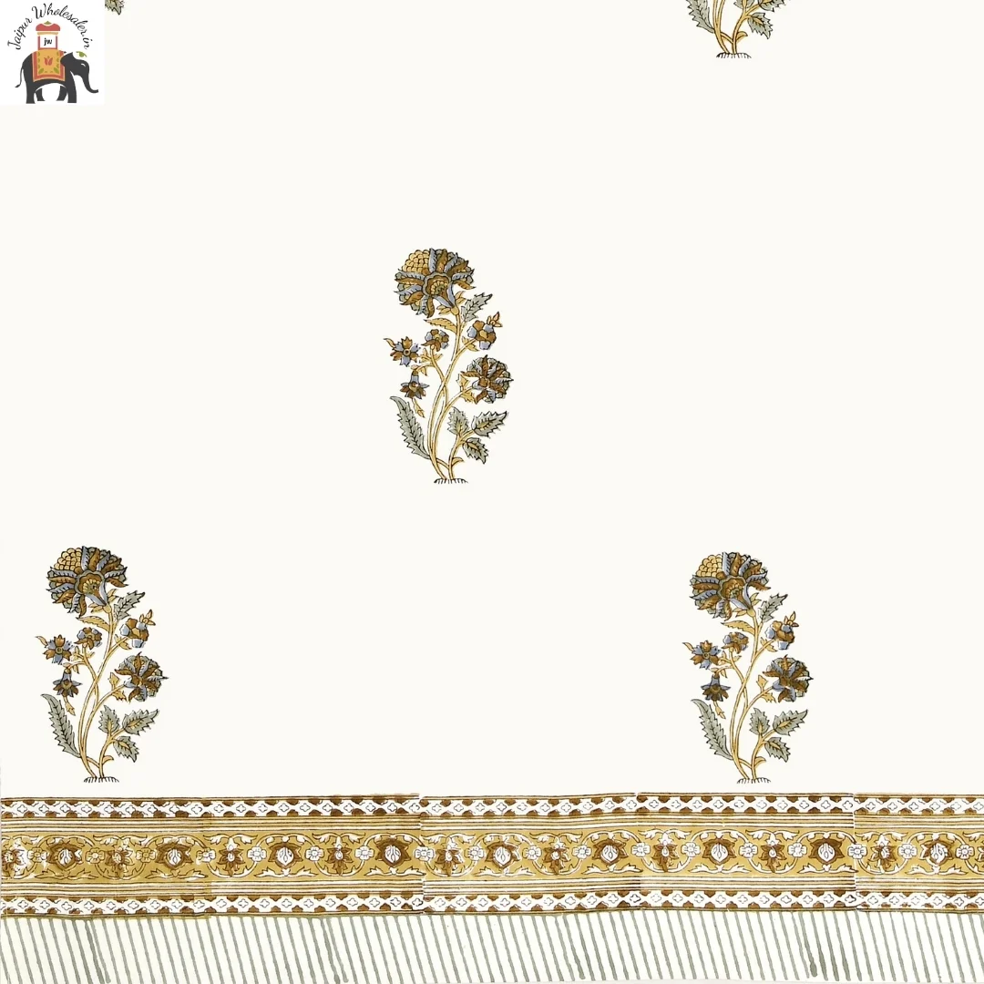 Brown Floral Hand Block Print Cotton Curtains-Jaipur Wholesaler