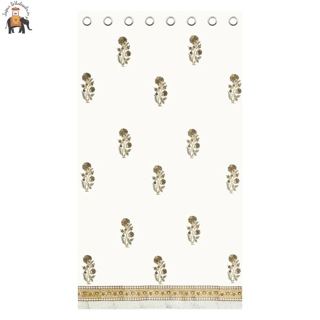 Brown Floral Hand Block Print Cotton Curtains-Jaipur Wholesaler