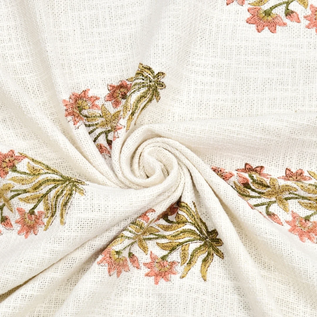 Peach Flower Block Printed Cotton Table Cover-Jaipur Wholesaler