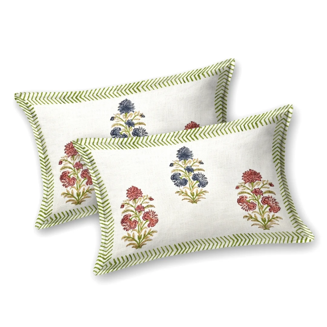 Red And Blue Flower Hand Block Printed Cotton Bed Cover-Jaipur Wholesaler