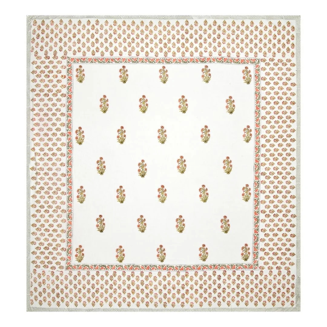 Peach Floral Block Printed Pure Cotton Bedsheet-Jaipur Wholesaler