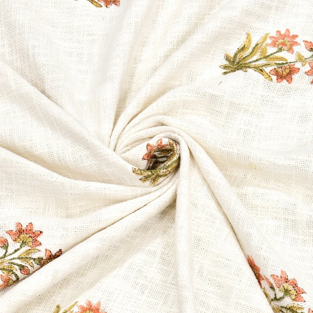 Peach Floral Hand Block Printed Cotton Bed Sheet-Jaipur Wholesaler