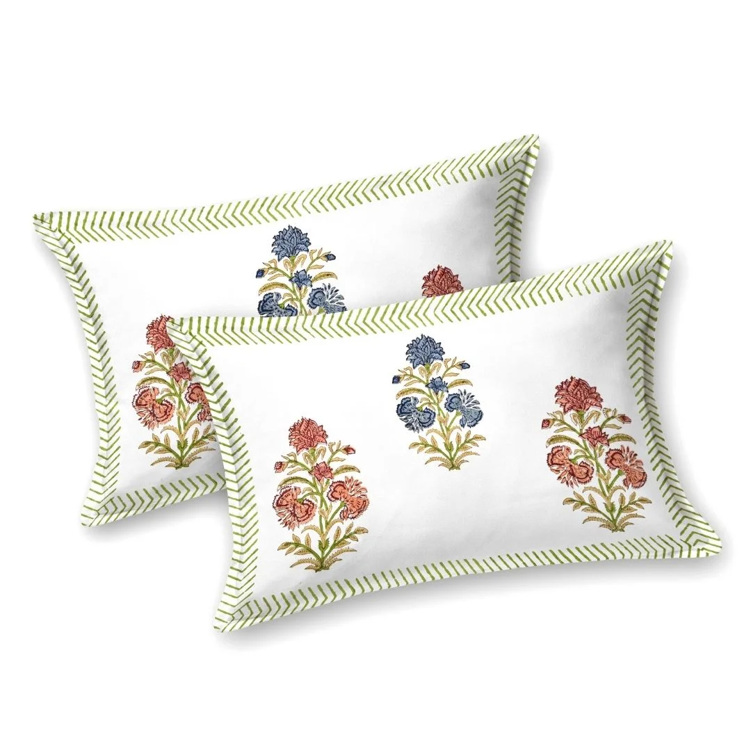 Red And Blue Flower Block Printed Cotton Bedspread-Jaipur Wholesaler