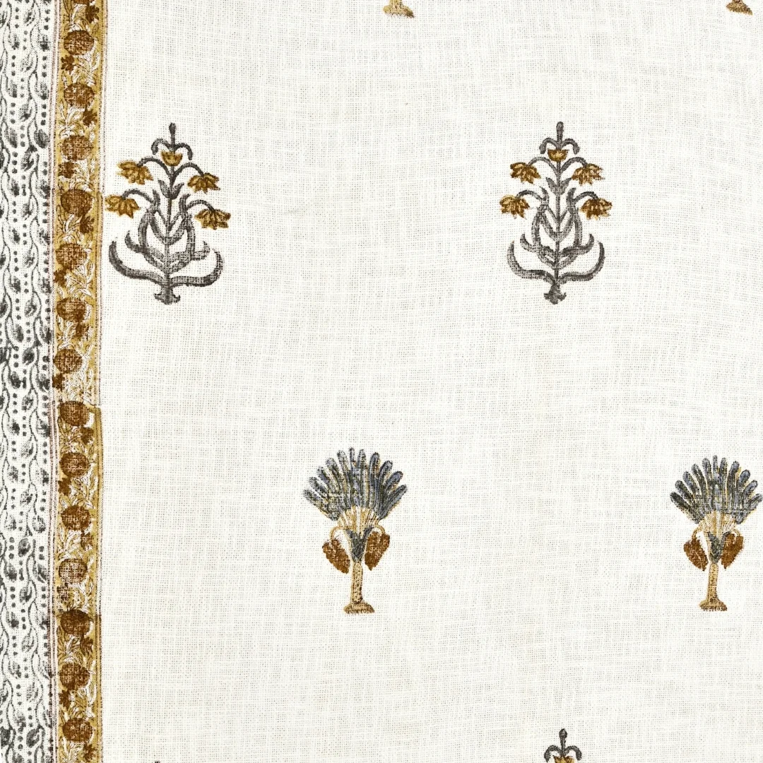 Blue Golden Flower Hand Block Printed Cotton Bedcover-Jaipur Wholesaler