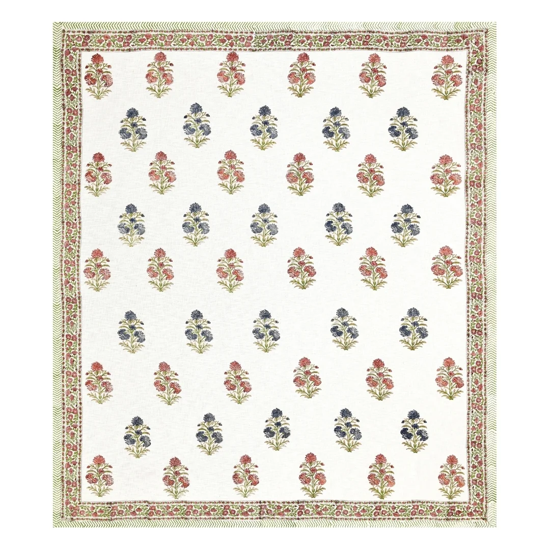 Red And Blue Flower Hand Block Printed Cotton Bed Cover-Jaipur Wholesaler