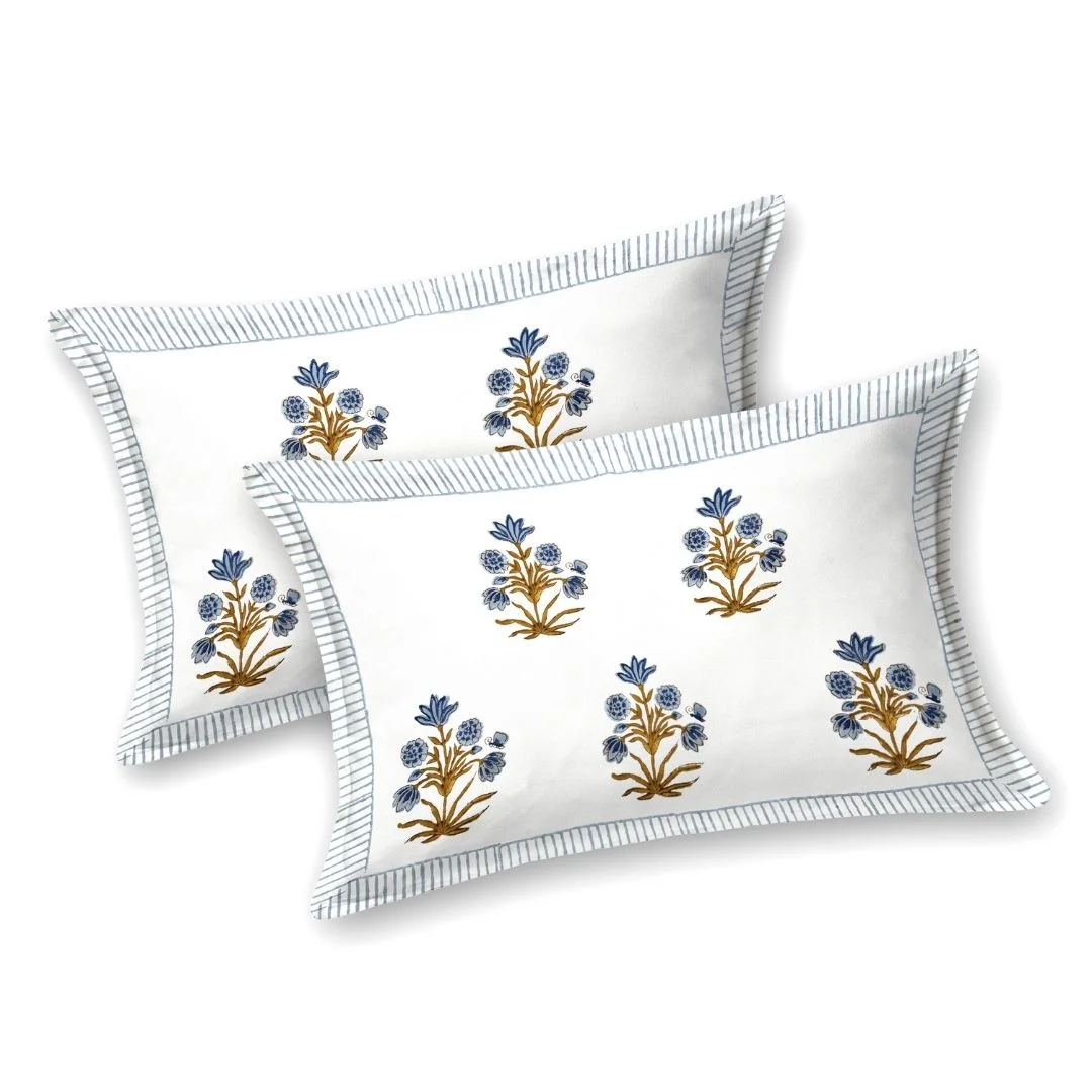 Royal Blue Flower Block Printed Cotton Bedsheet-Jaipur Wholesaler