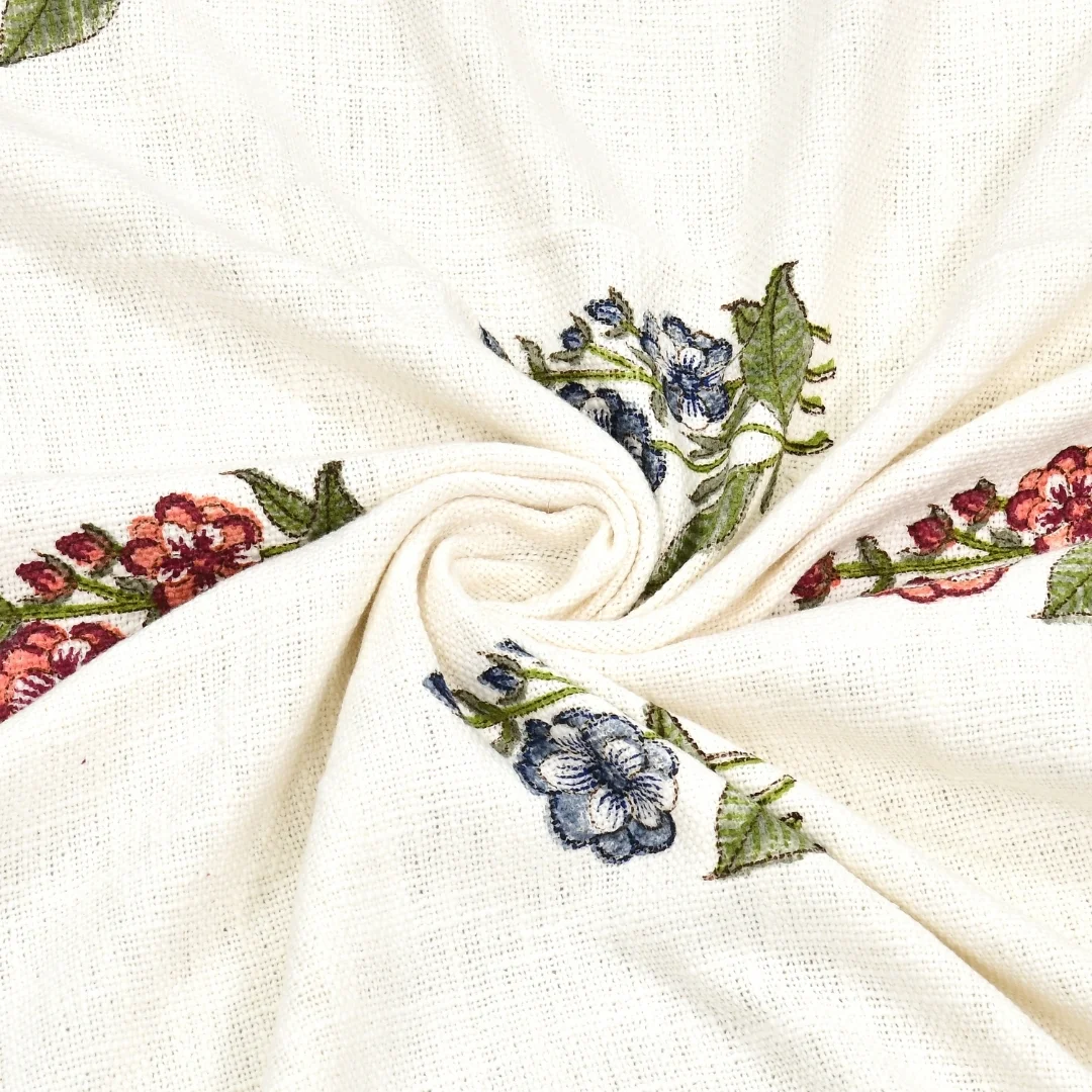 Blue And Red Flower Hand Block Printed Cotton Bedcover-Jaipur Wholesaler