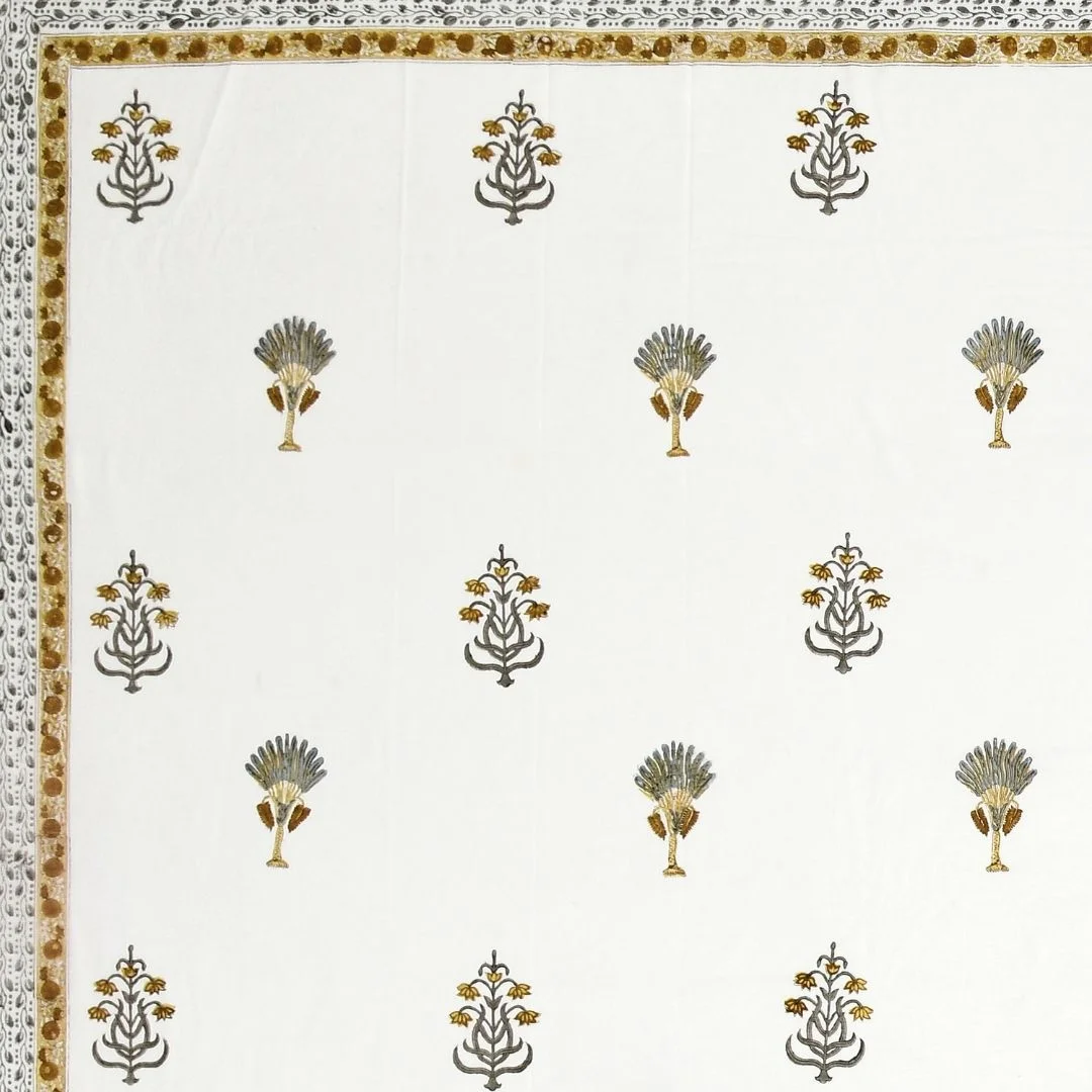 Golden Flower Block Printed Pattern Cotton Bedsheet-Jaipur Wholesaler