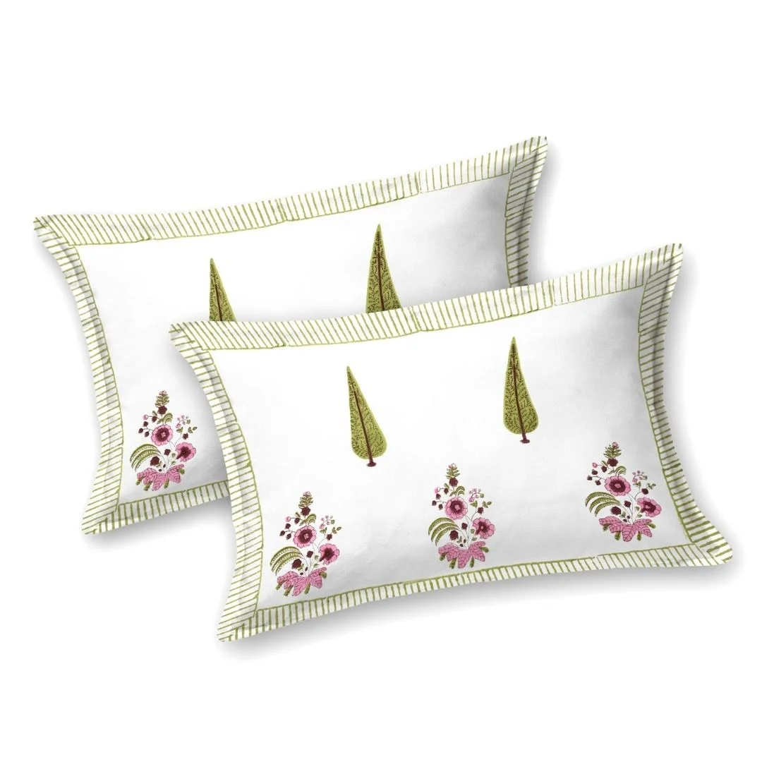 Designer Pink Floral Block Printed Cotton Bedsheet-Jaipur Wholesaler