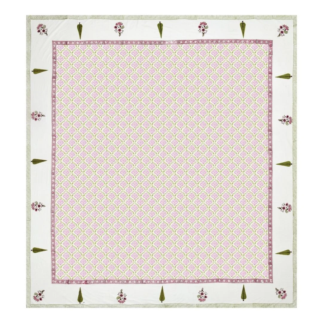 Designer Pink Floral Block Printed Cotton Bedsheet-Jaipur Wholesaler