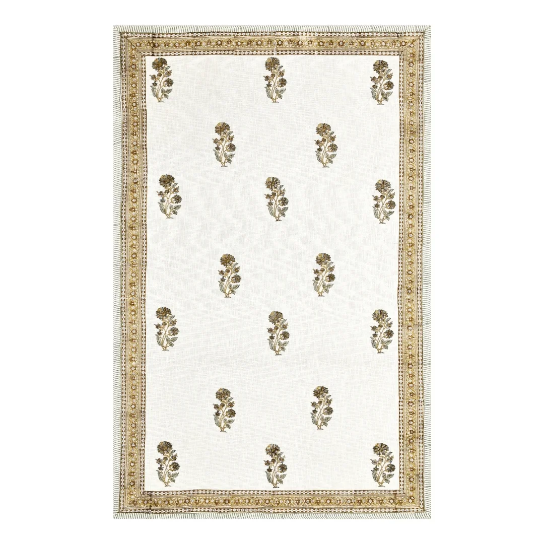 Brown Flower Hand Block Printed Cotton Table Cover-Jaipur Wholesaler