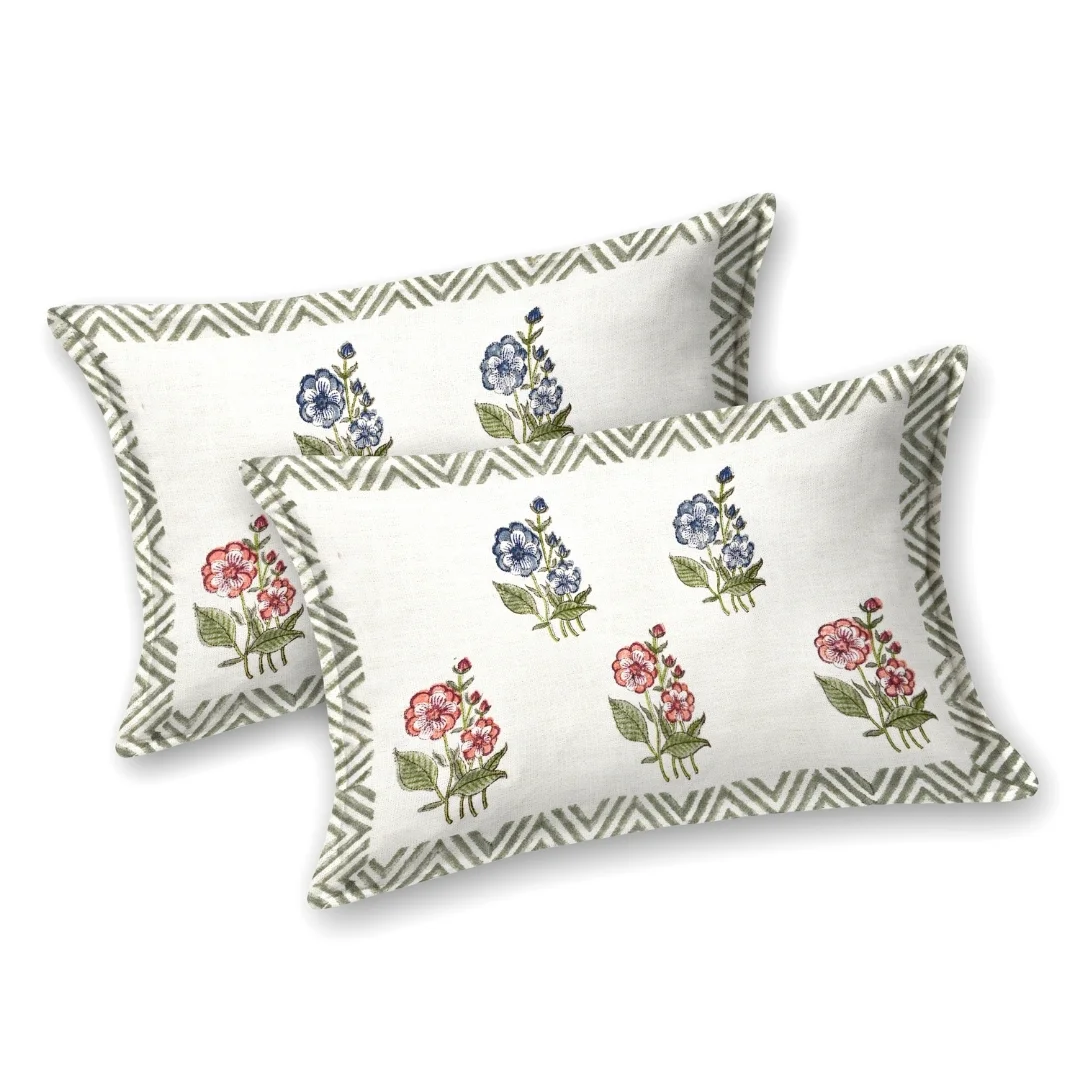 Blue And Red Flower Hand Block Printed Cotton Bedcover-Jaipur Wholesaler