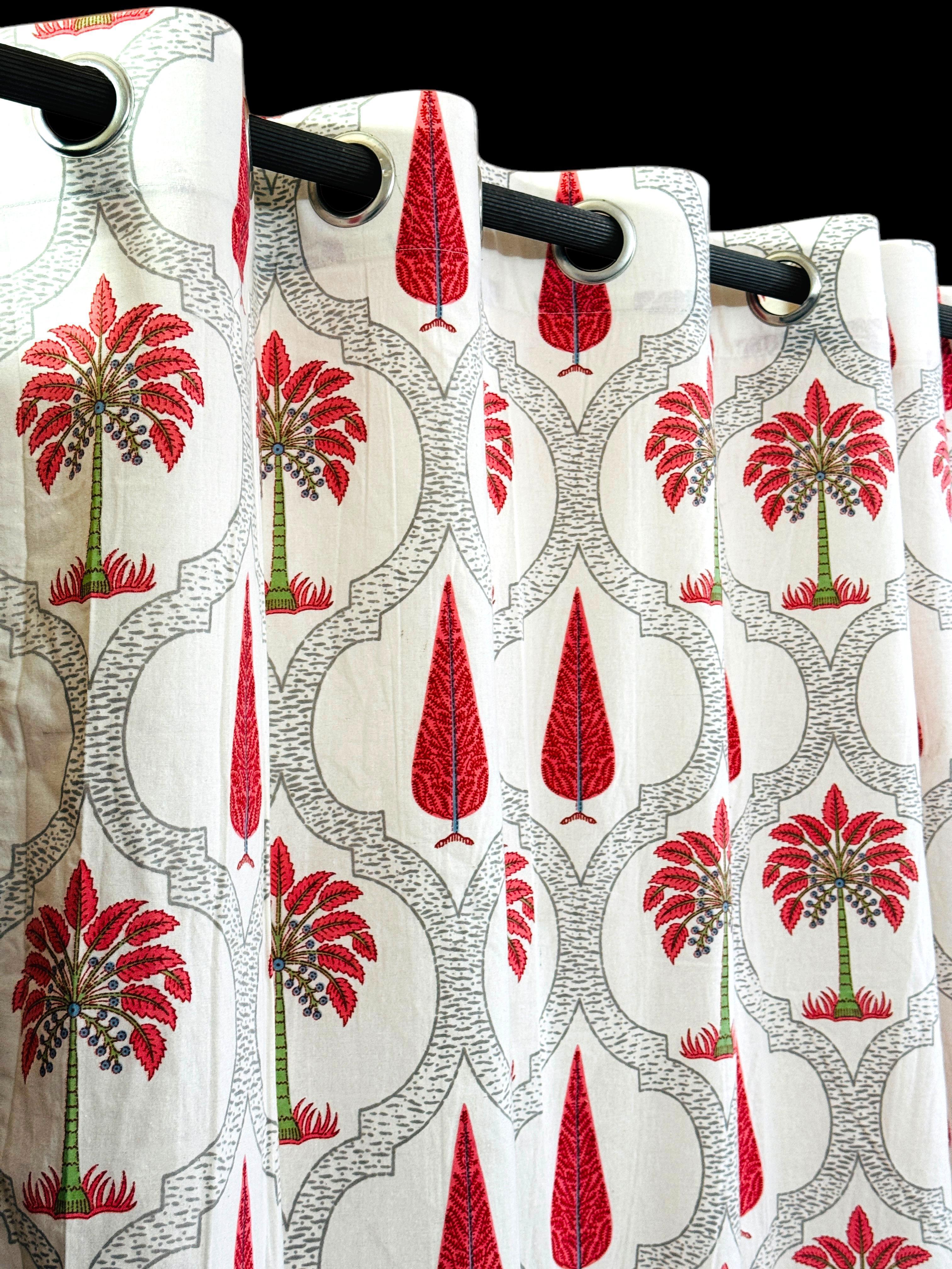 Red and Green Printed White Curtains-Jaipur Wholesaler