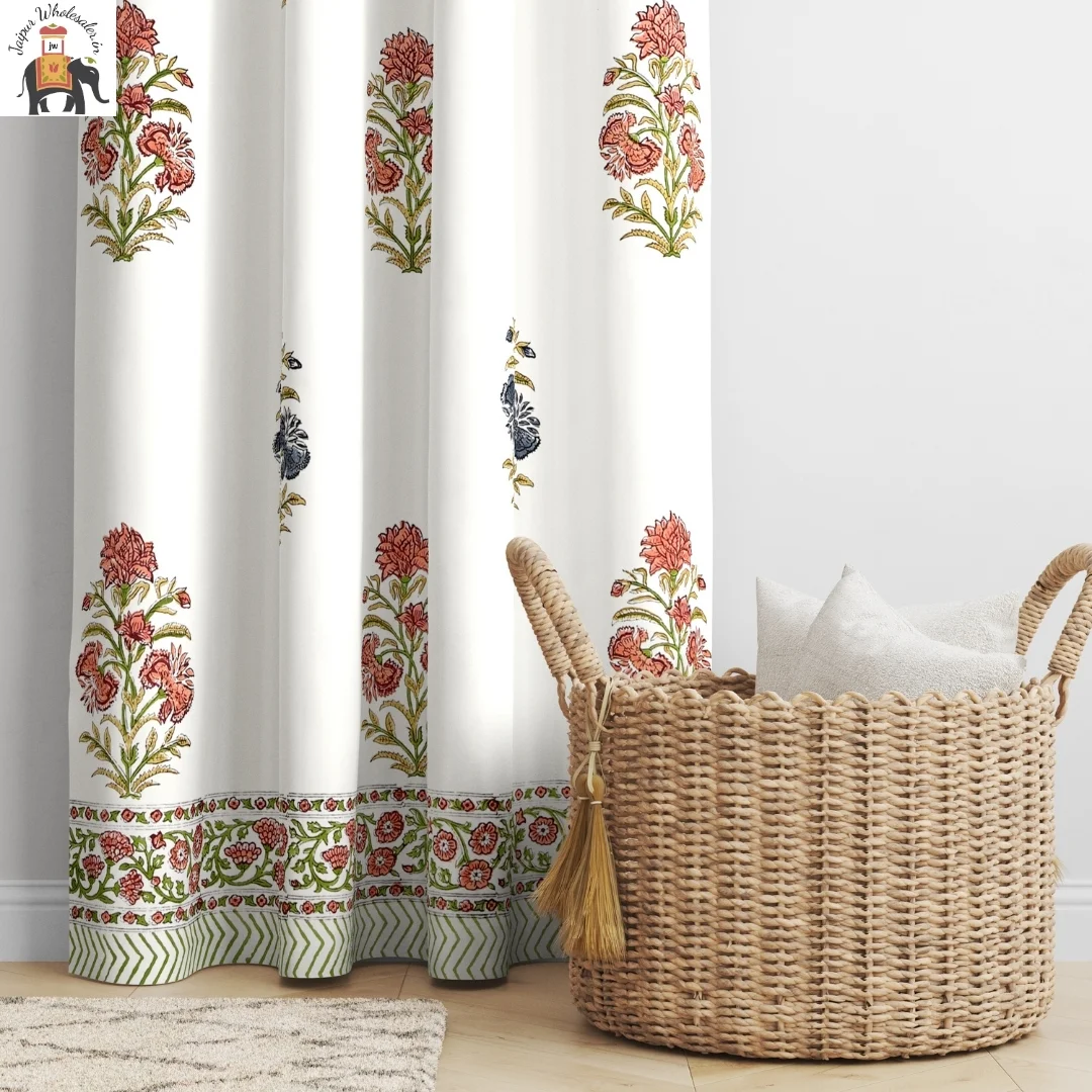 Multicolor Floral Hand Block Print Cotton Curtains-Jaipur Wholesaler