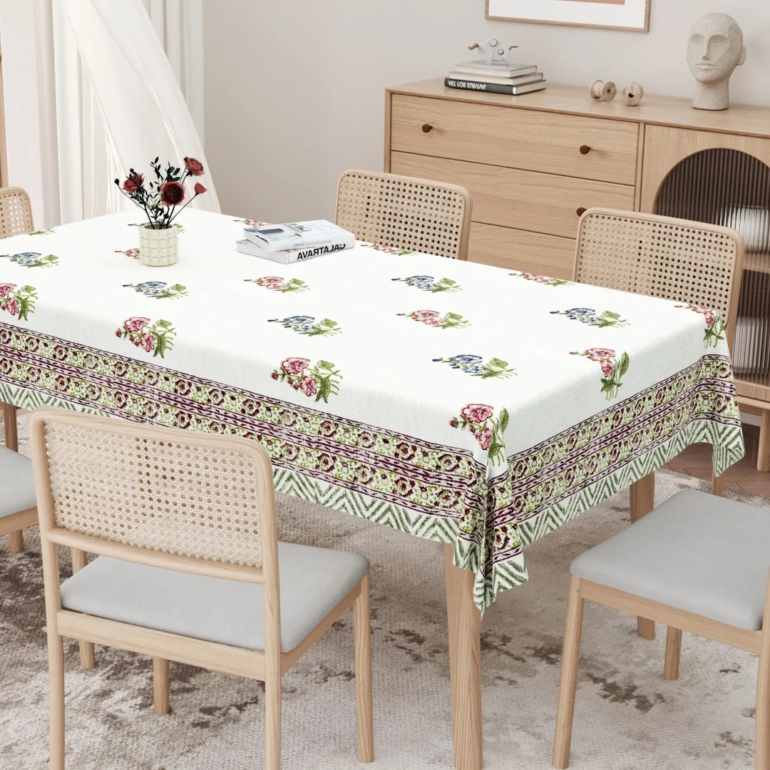 Multicolor Flower Hand Block Printed Cotton Table Cover-Jaipur Wholesaler