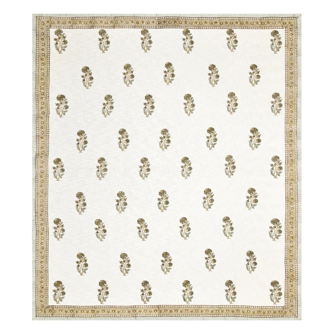 Brown Floral Hand Block Printed Cotton Double Bedcover-Jaipur Wholesaler