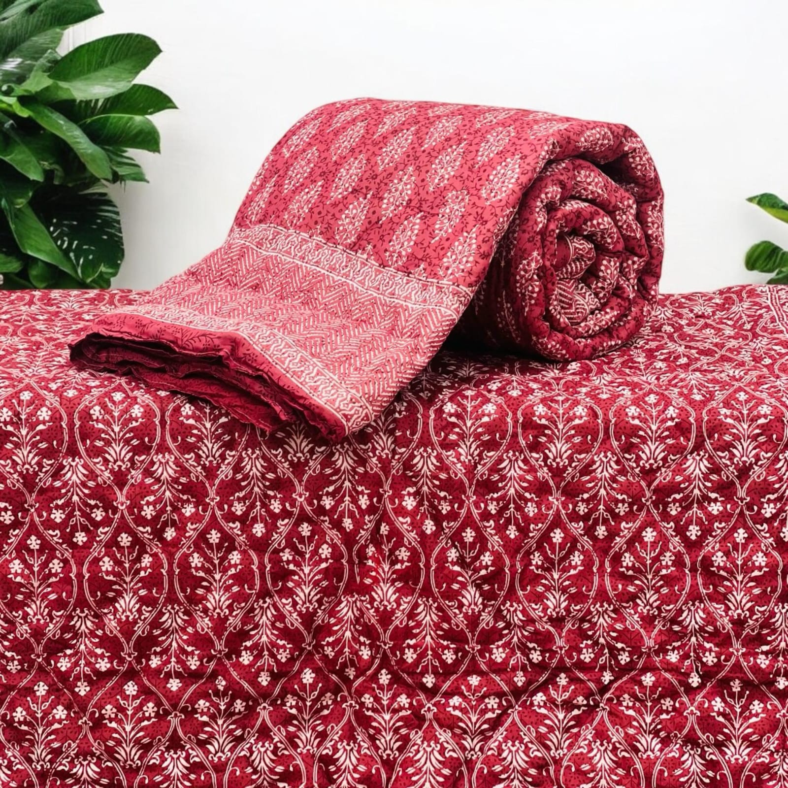 Maroon and White Printed Quilt-Jaipur Wholesaler