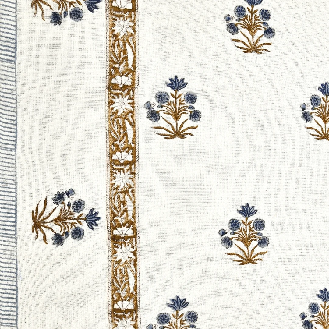 Blue Floral Hand Block Printed Cotton Bedcover-Jaipur Wholesaler