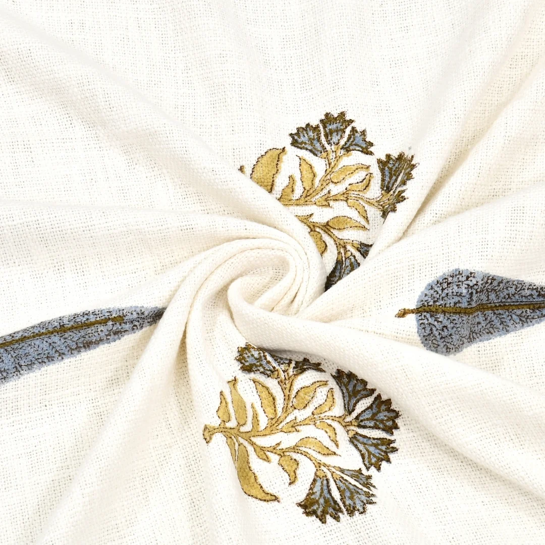 Blue Golden Floral Hand Block Printed Cotton Bedcover-Jaipur Wholesaler