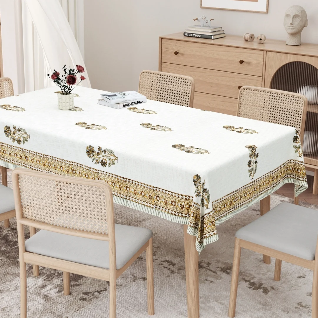Brown Flower Hand Block Printed Cotton Table Cover-Jaipur Wholesaler