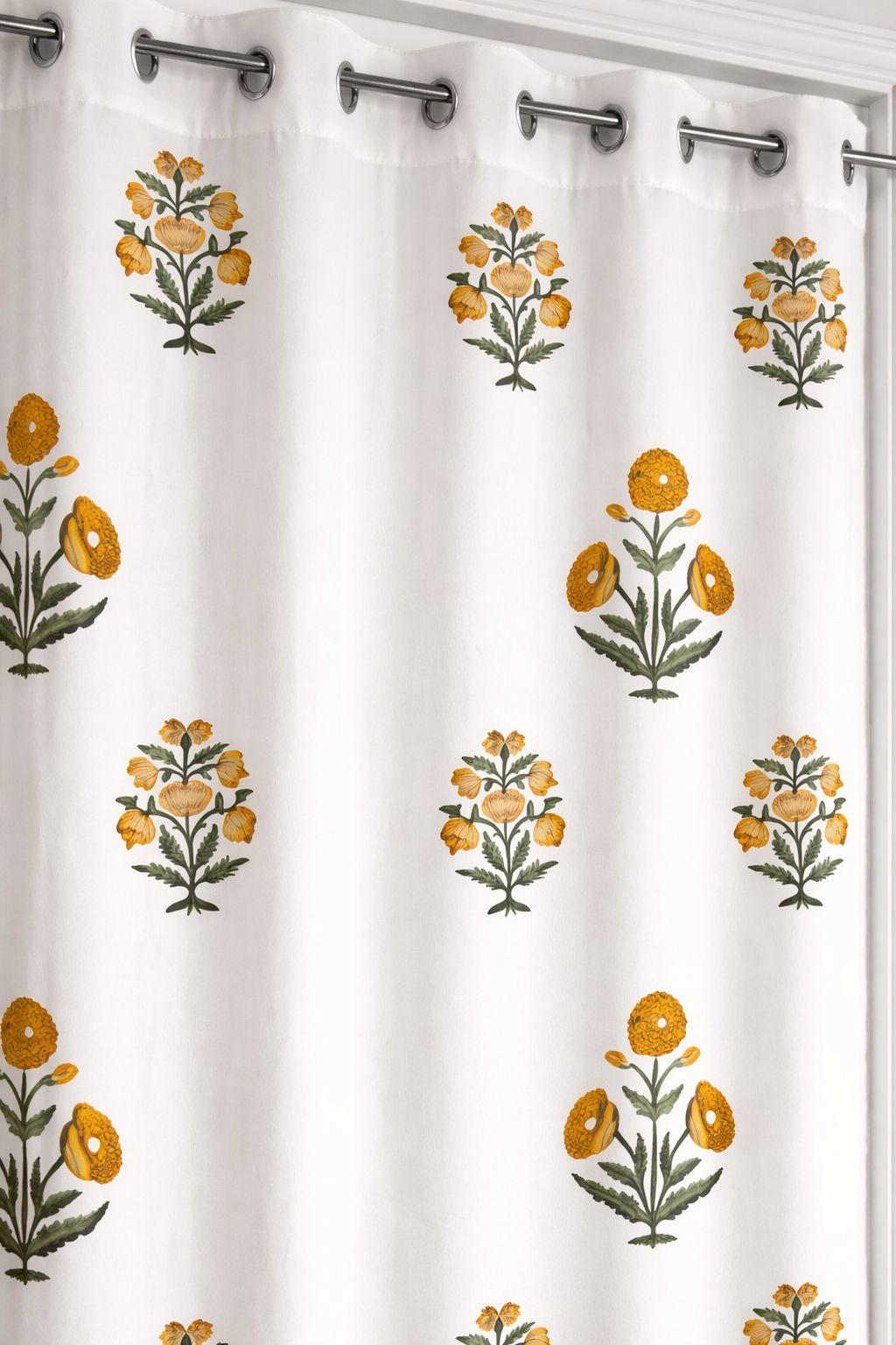 Yellow Floral Printed Curtains-Jaipur Wholesaler