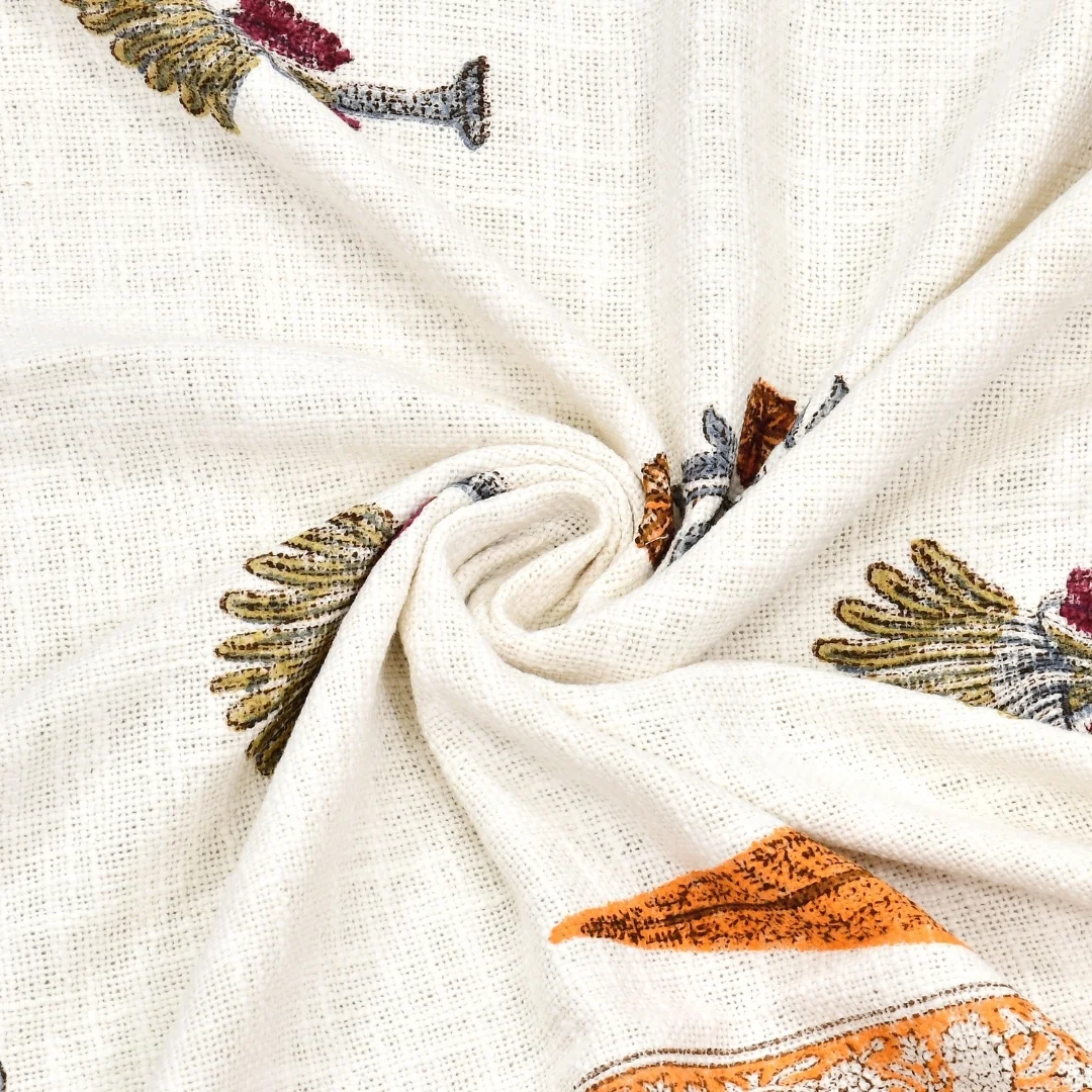 Orange Flower Hand Block Printed Cotton Table Cover-Jaipur Wholesaler