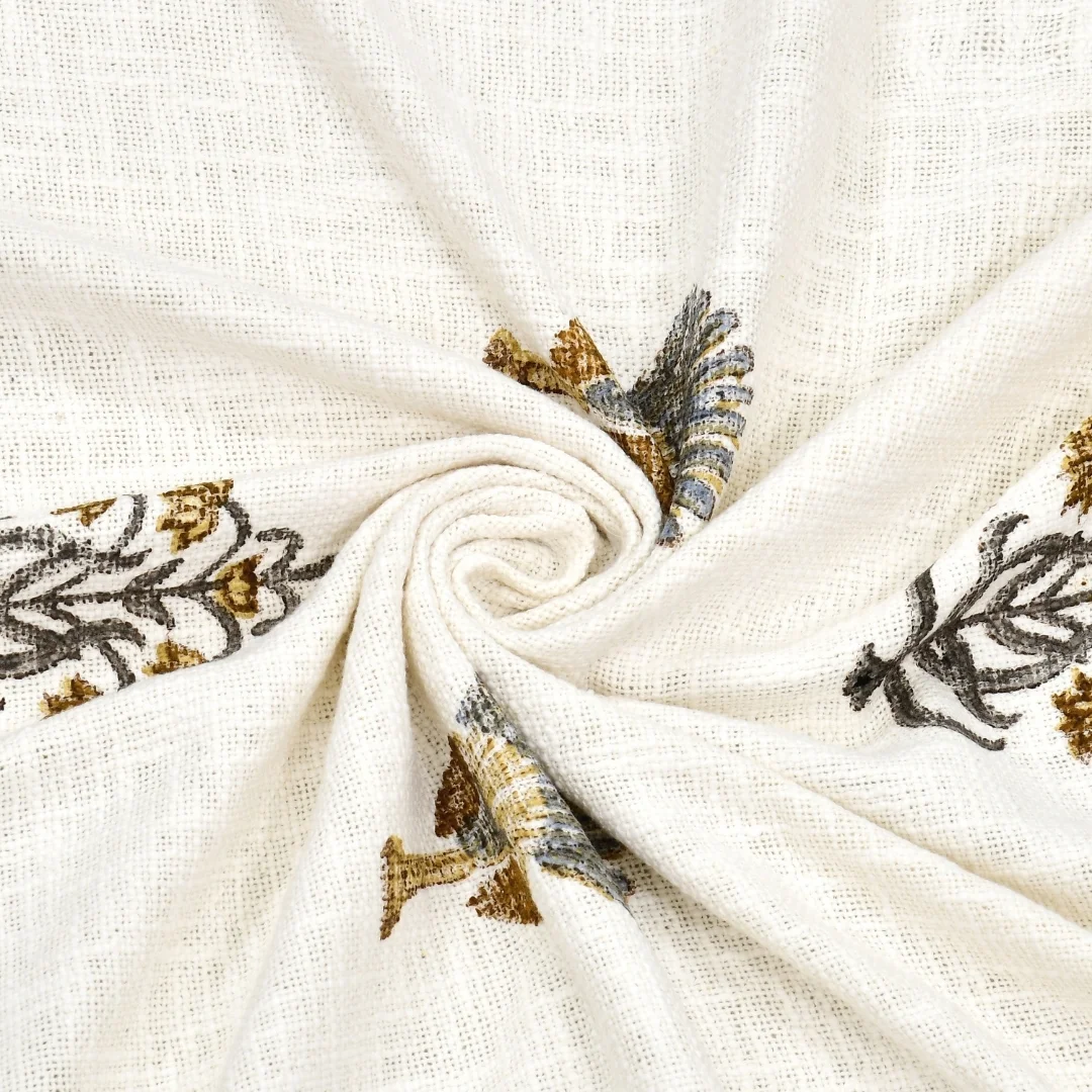 Golden And Blue Flower Block Printed Cotton Table Cover-Jaipur Wholesaler