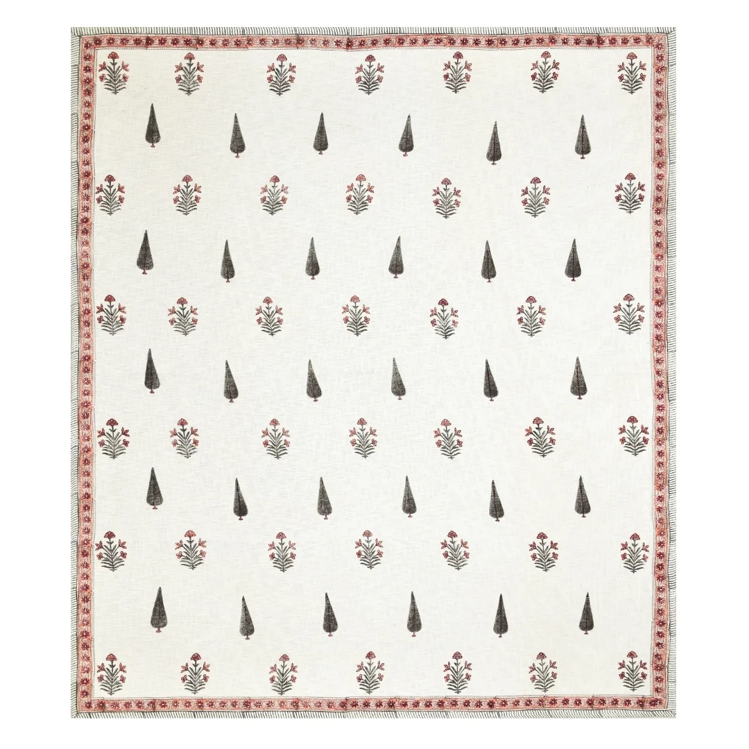 Red Floral Hand Block Printed Cotton Bedcover-Jaipur Wholesaler