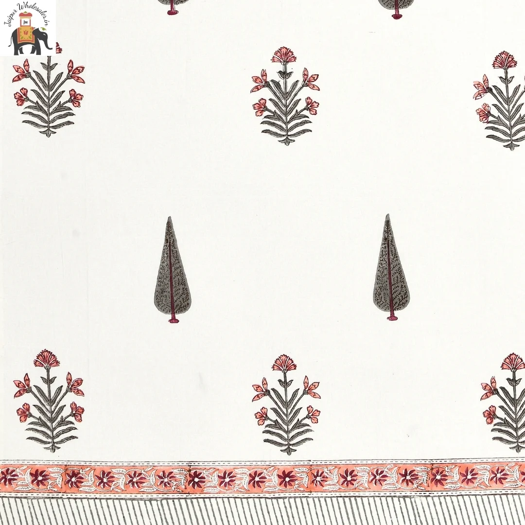Peach Floral Hand Block Print Cotton Curtains-Jaipur Wholesaler
