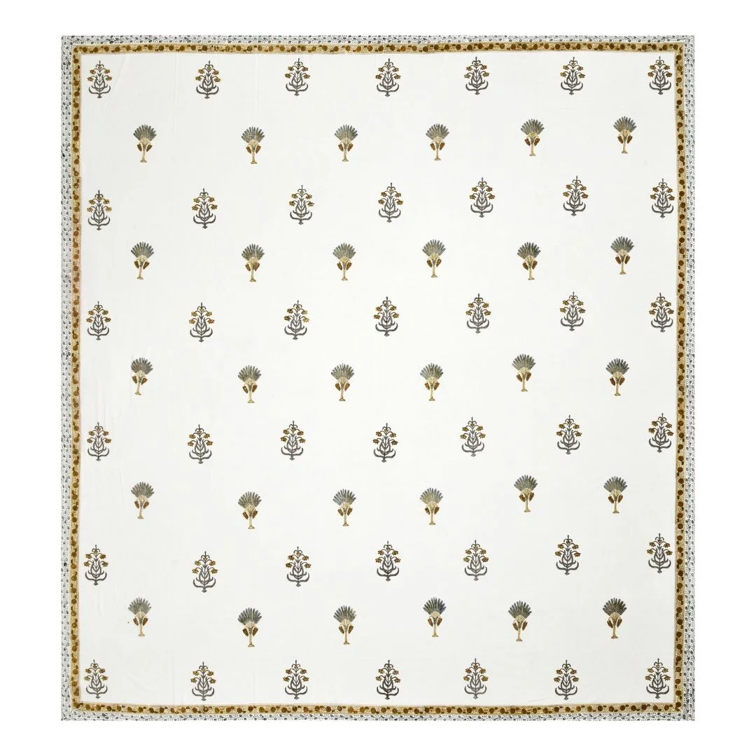 Golden Flower Block Printed Pattern Cotton Bedsheet-Jaipur Wholesaler