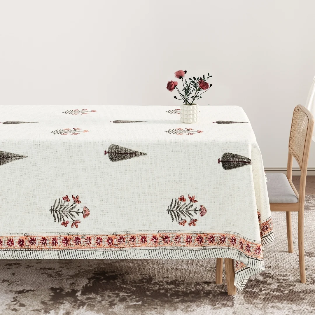 Red Flower Hand Block Printed Cotton Table Cover-Jaipur Wholesaler