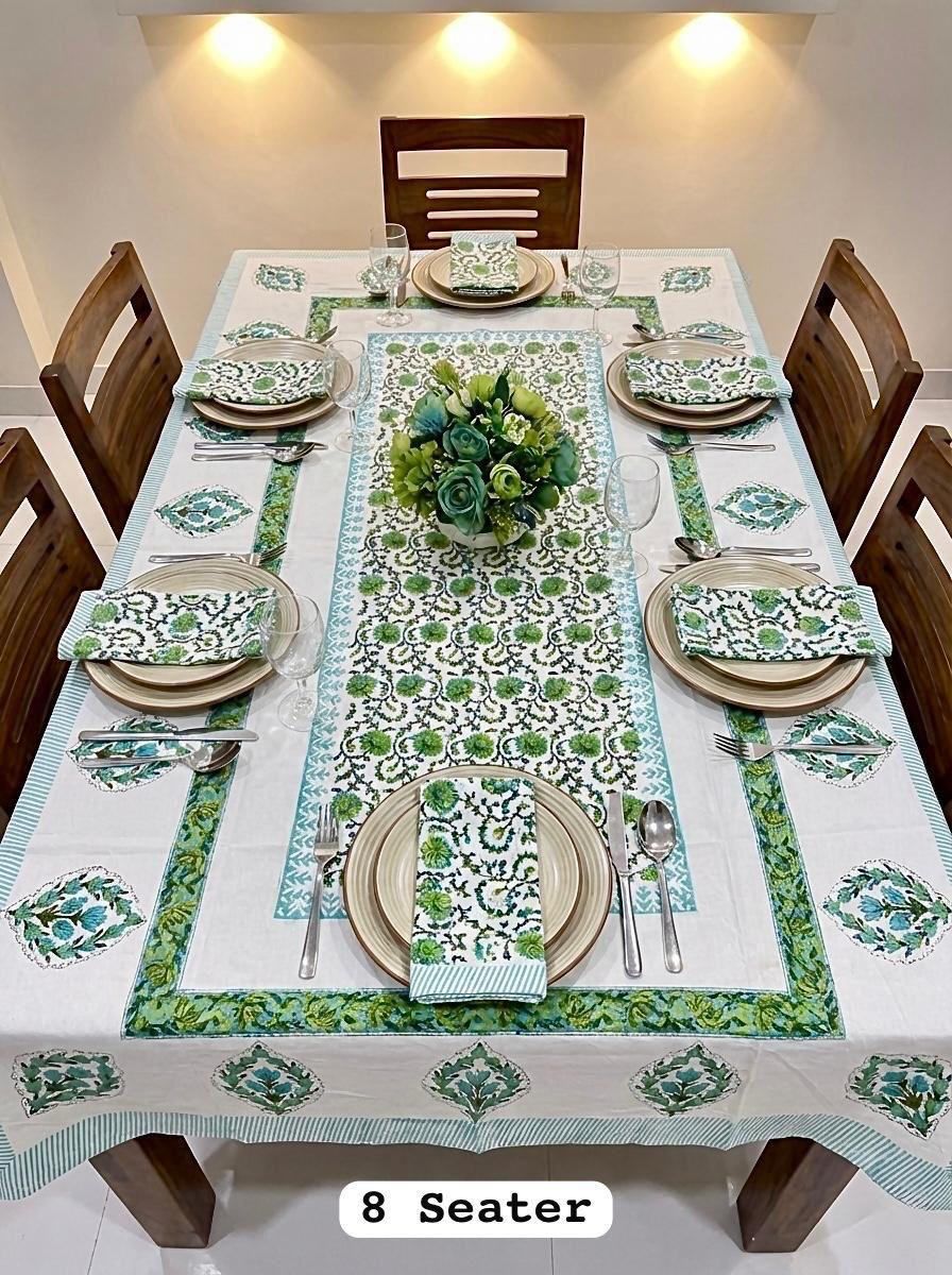 Green Sanganeri Print Cotton Dining Table Cover-Jaipur Wholesaler