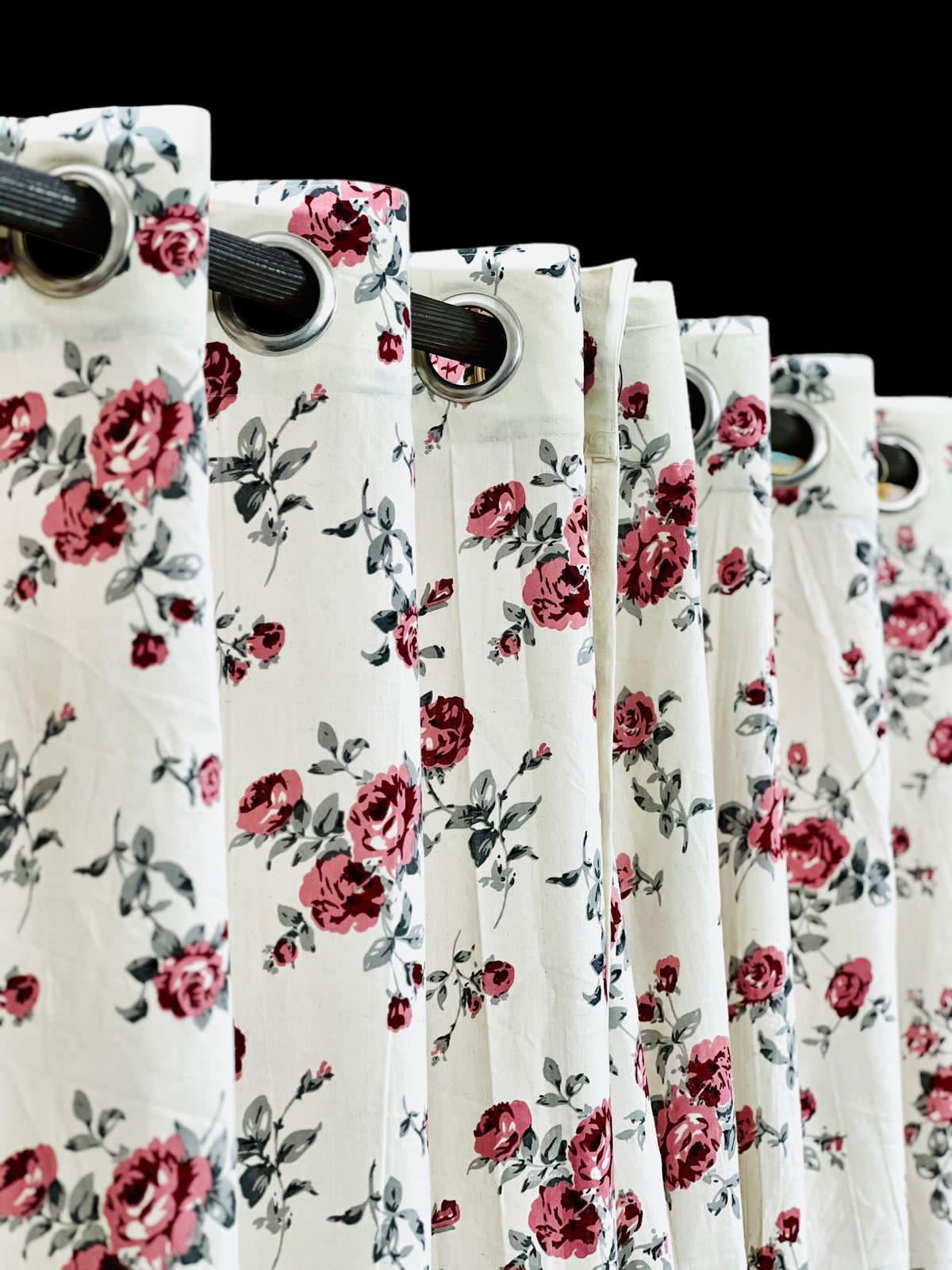 Rose Flower Printed White Curtains-Jaipur Wholesaler