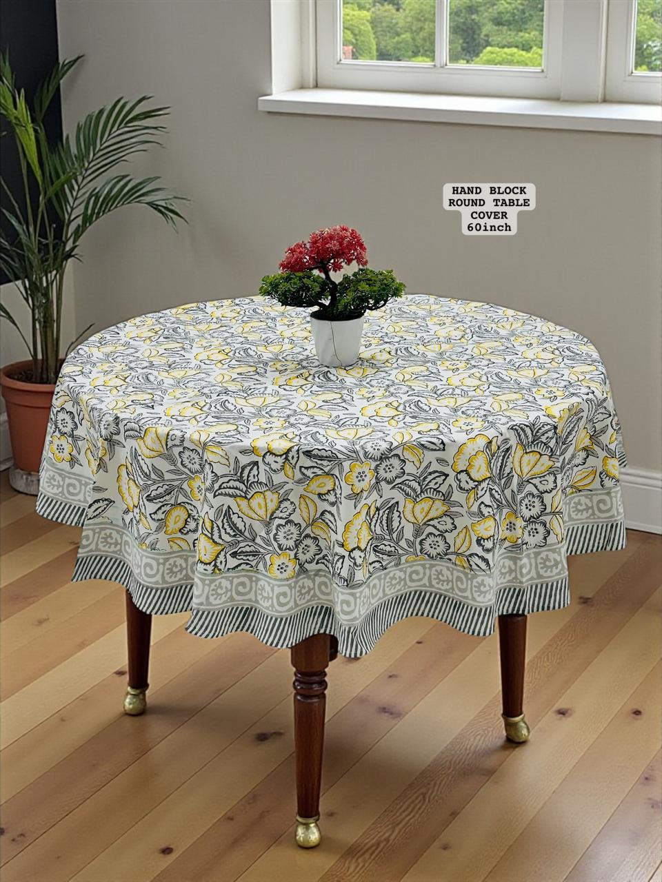 Yellow and Black Floral Printed Table Cover-Jaipur Wholesaler