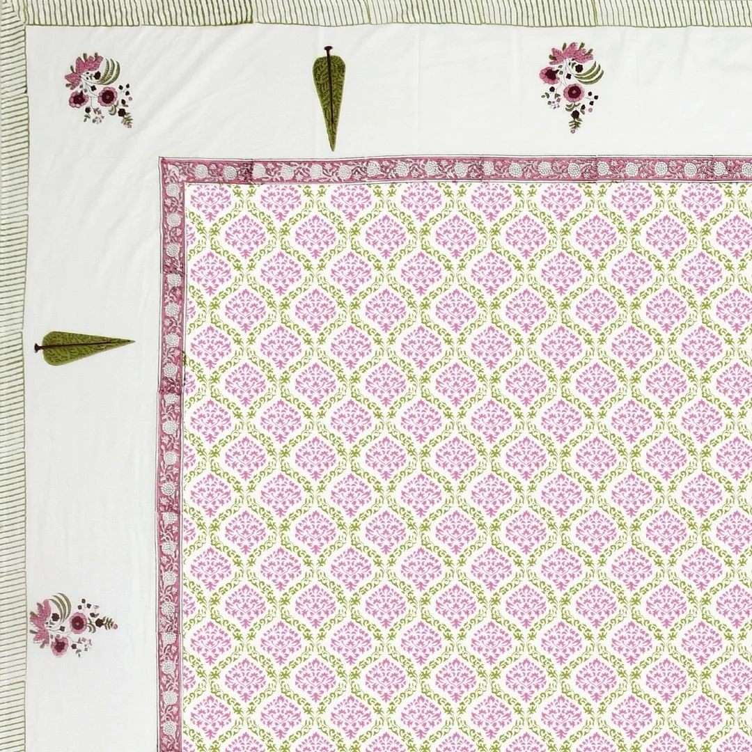 Designer Pink Floral Block Printed Cotton Bedsheet-Jaipur Wholesaler