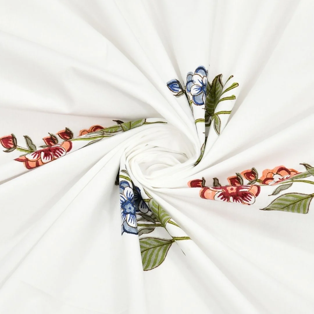 Hand Block Flower Printed Pure Cotton Bedsheet-Jaipur Wholesaler