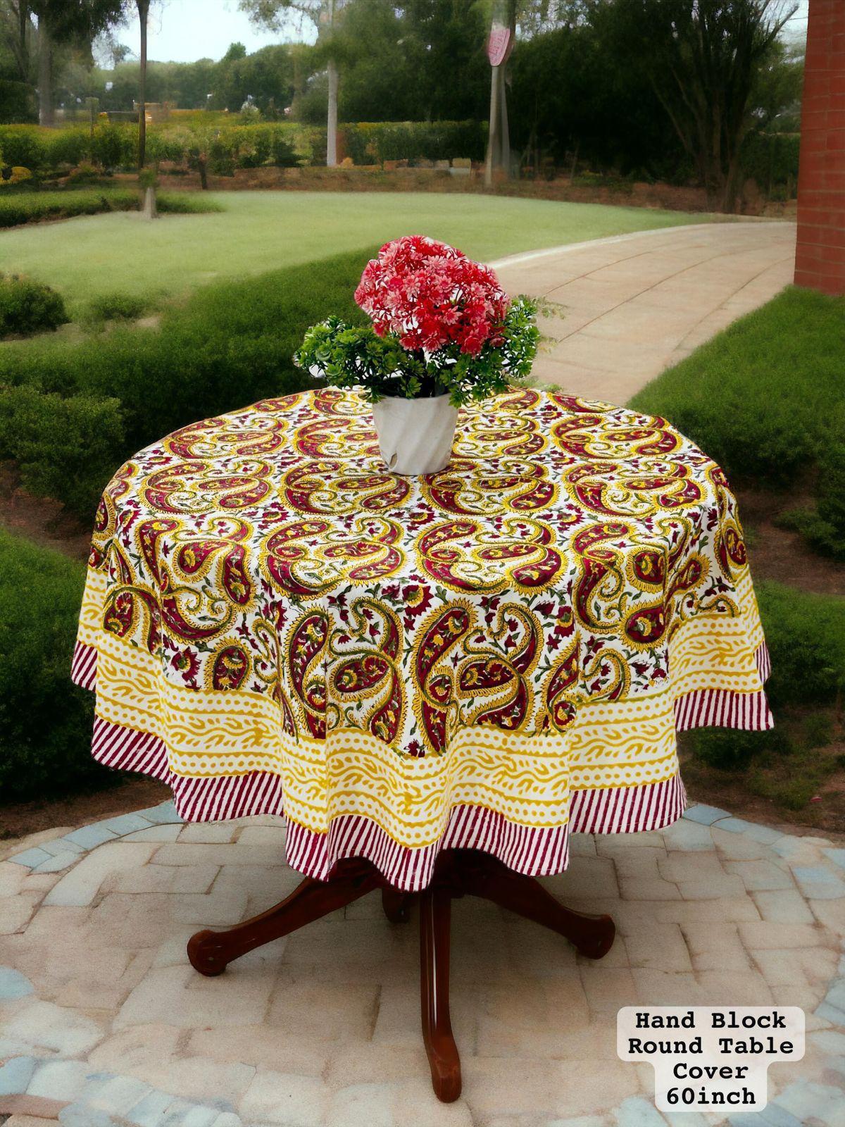 Yellow Floral Printed White Table Cover-Jaipur Wholesaler